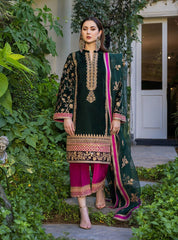 Zainab Chottani Bottle Green Velvet Formal Collection 3pc