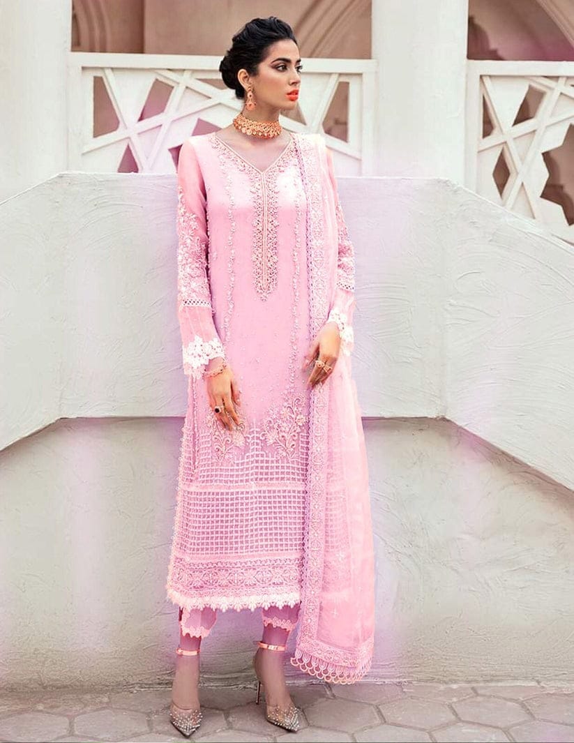 Gulaal Pink Organza Formal Collection Hand Work Embroidery Dress 3pc