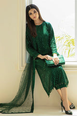 Baroque Botel Green Chiffon Embroidery Party Wear Collection 3piece Unstitched