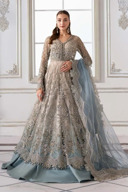 Maria b Gray Wedding Collection Maxi Soft Net Fabric Unstiched