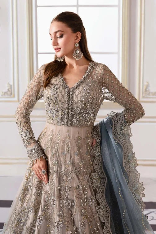 Maria b Gray Wedding Collection Maxi Soft Net Fabric Unstiched