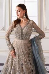 Maria b Gray Wedding Collection Maxi Soft Net Fabric Unstiched