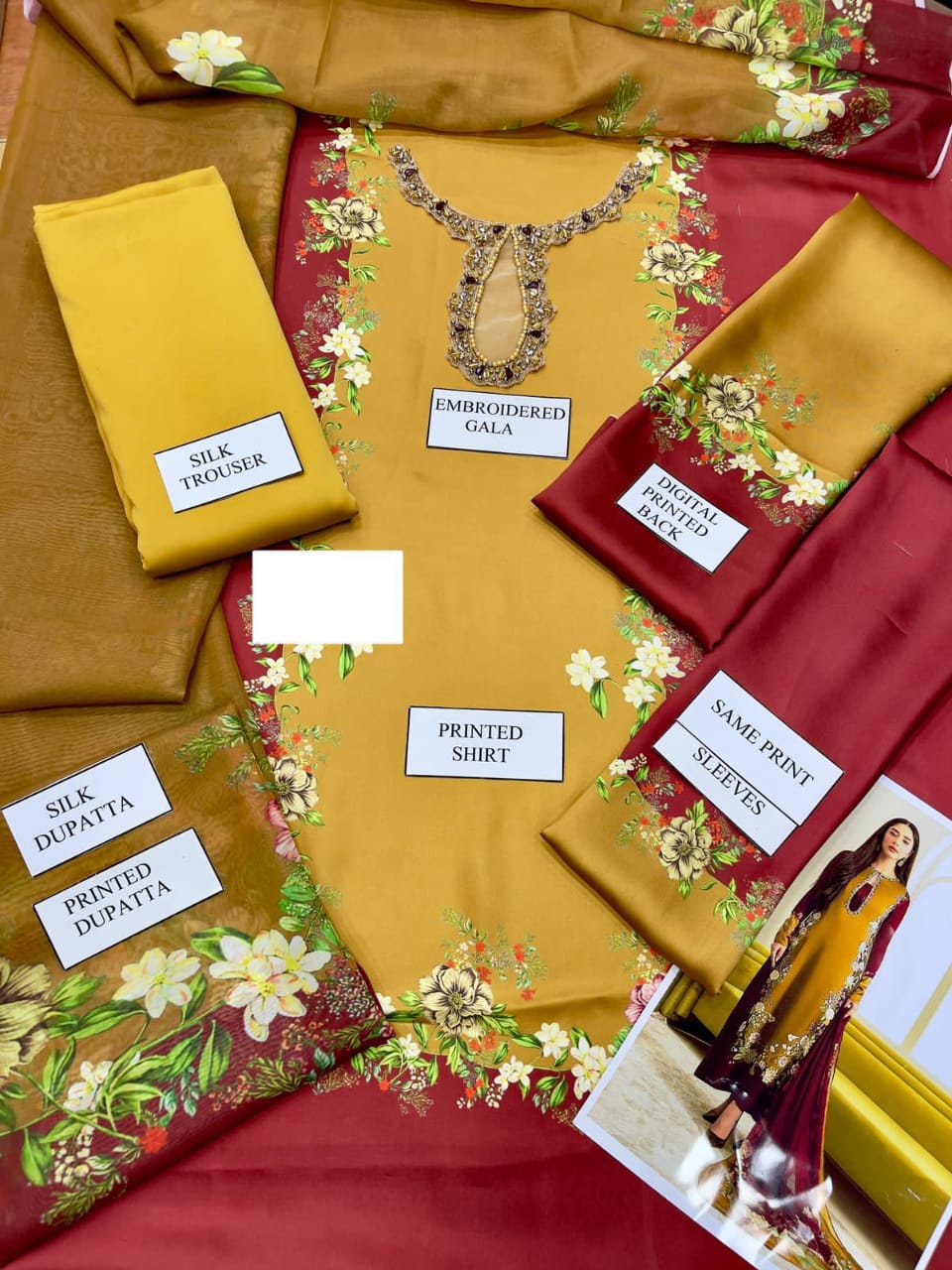 Lulusar Maroon & Gold Silk Embroidery Hand Work 3pc