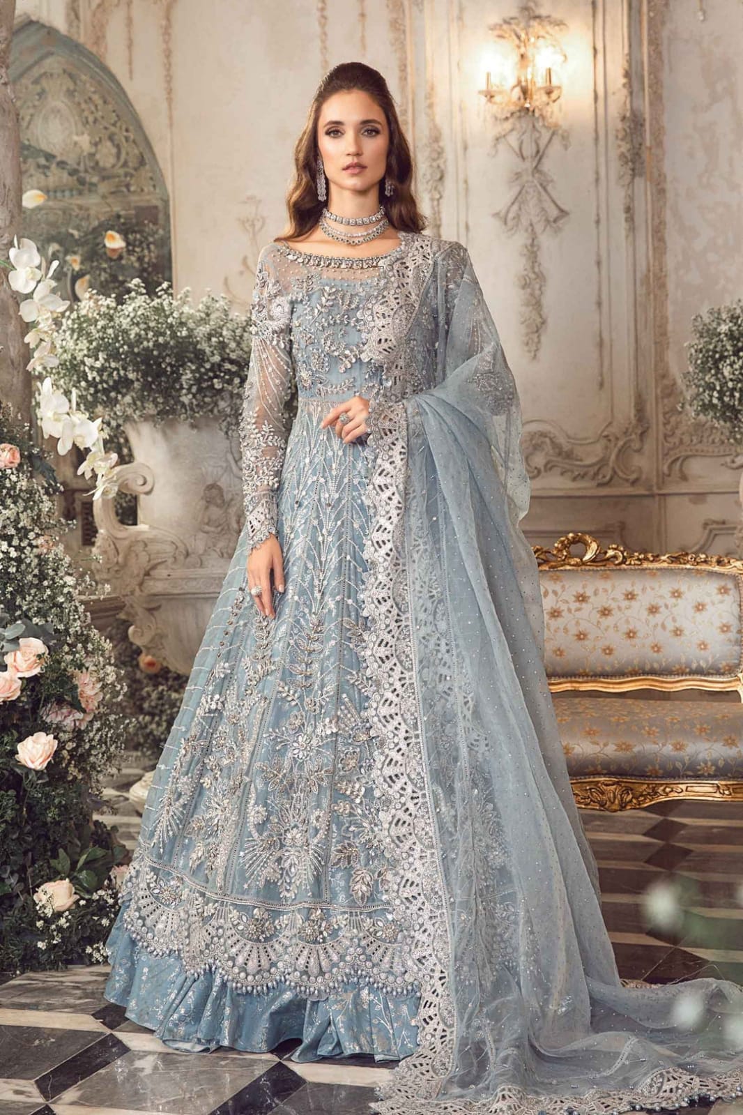 Maria B Wedding Collection Maxi Sky Blue Soft Net Unstitched