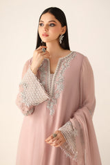 Baroque Peach Hand Wok Chiffon Embroidery Party Wear Collection 3piece Unstitched