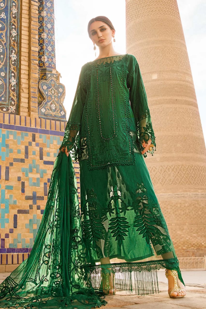 MARIA B GREEN CHIKANKARI LAWN EMBROIDERY DRESS