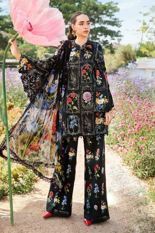 Maria B Black Multi Printed Lawn Embroidey 3pc Unstitched