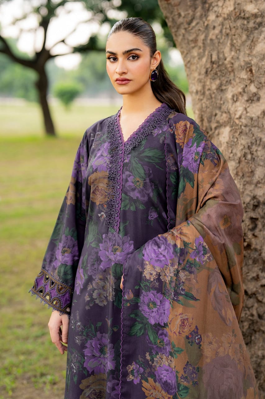 Baroque Purple Printed Lawn Embroidery Unstitched Dress