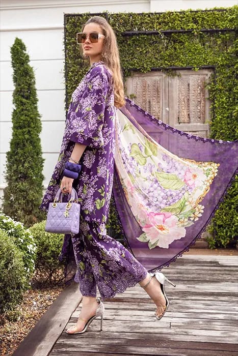 Maria b Purple Chikankari Lawn Emb Dress 3pc