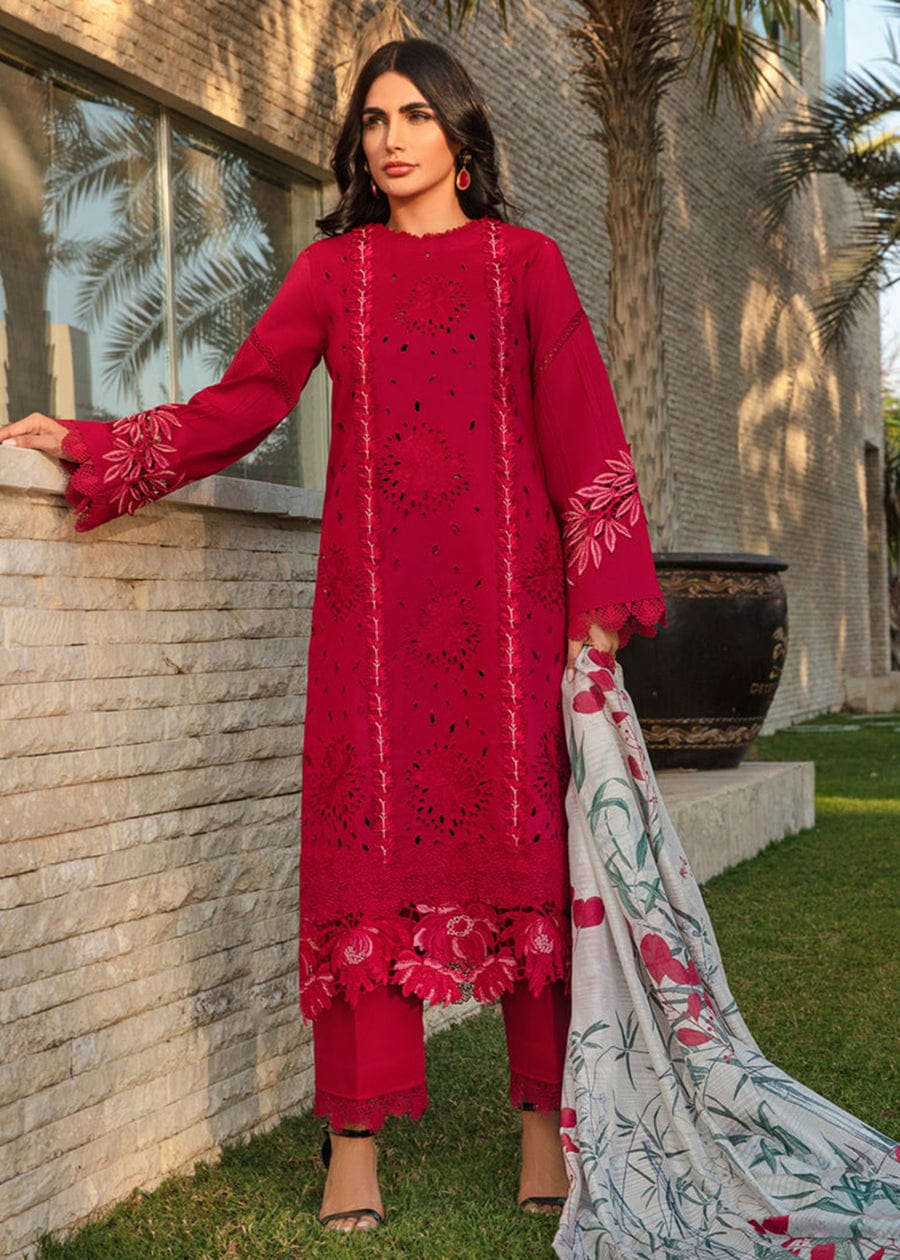 Designer Wear Red Chikankari Embroidery Lawn Dress 3pc