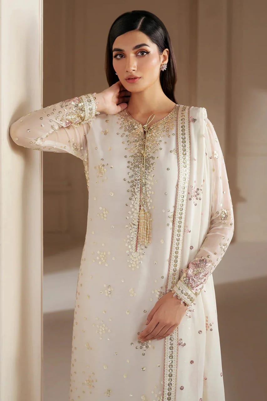 Jazmin Cream Luxury Chiffon Embroidery 3piece Unstitched