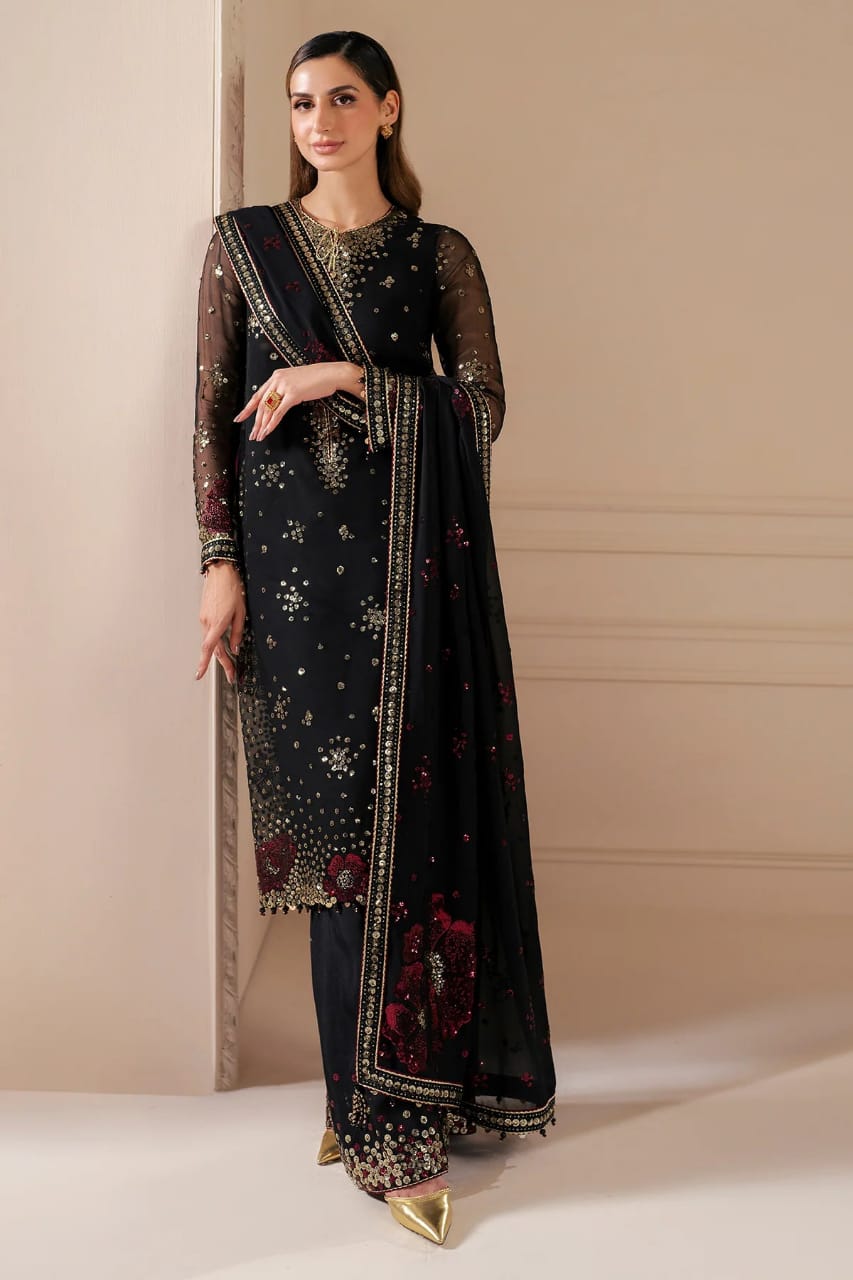 Jazmin Black Luxury Chiffon Embroidery 3piece Unstitched