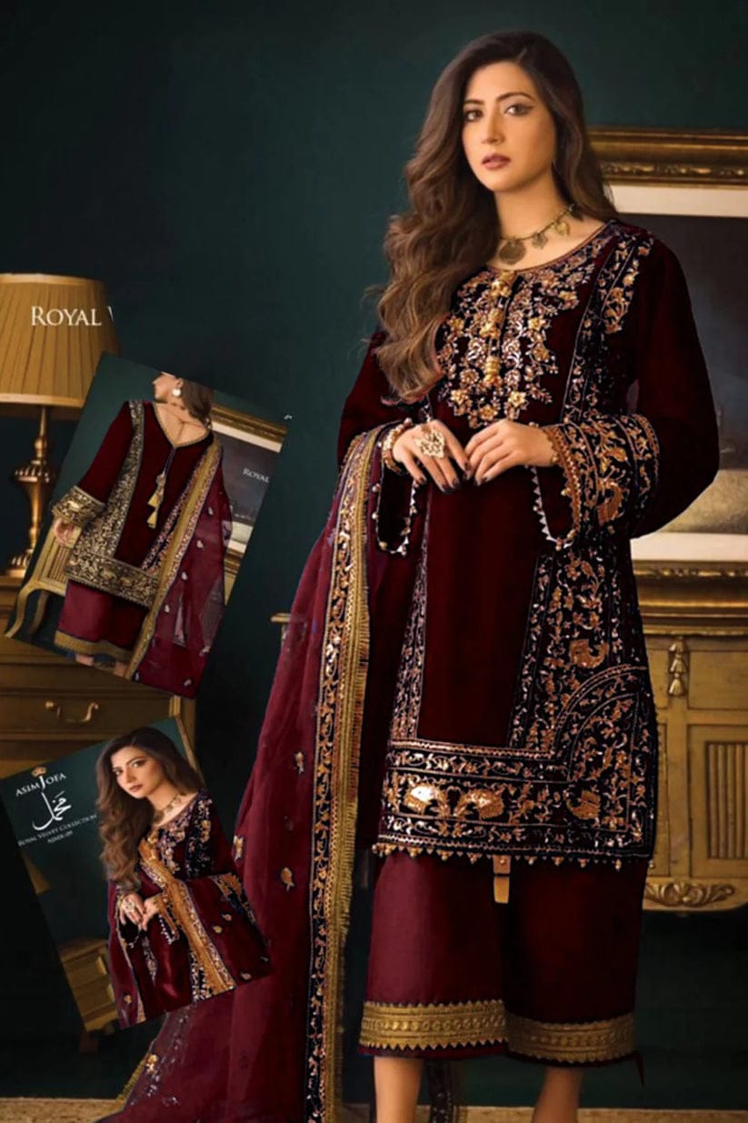 Asim Jofa Maroon Formal Collection Organza Dress 3pc
