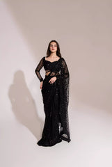 Maria B Black Saree Wedding Collection Soft Net Unstitched