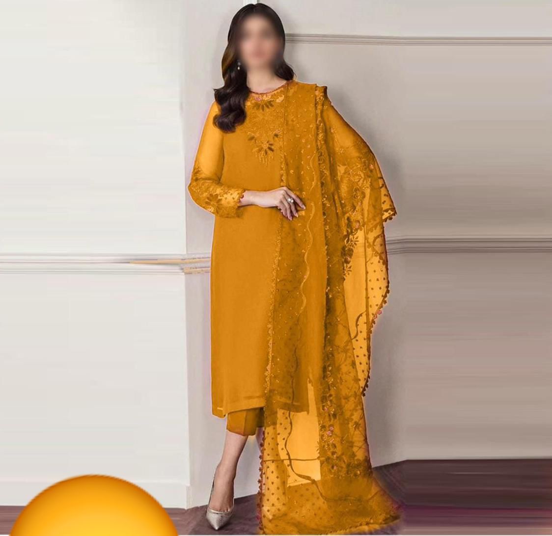 Baroque Mustard Chiffon Embroidery Collection 3 pc Unstitched