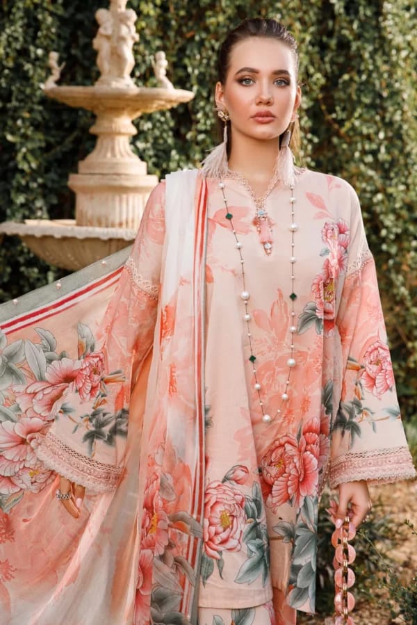 Maria B Peach Pure Lawn Embroidery 3PC