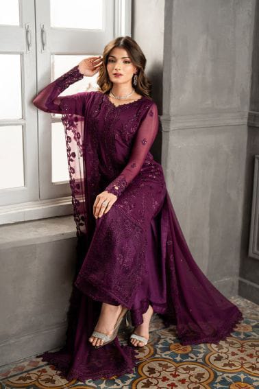 Azure Magenta Chiffon Embroidery 3piece Unstitched