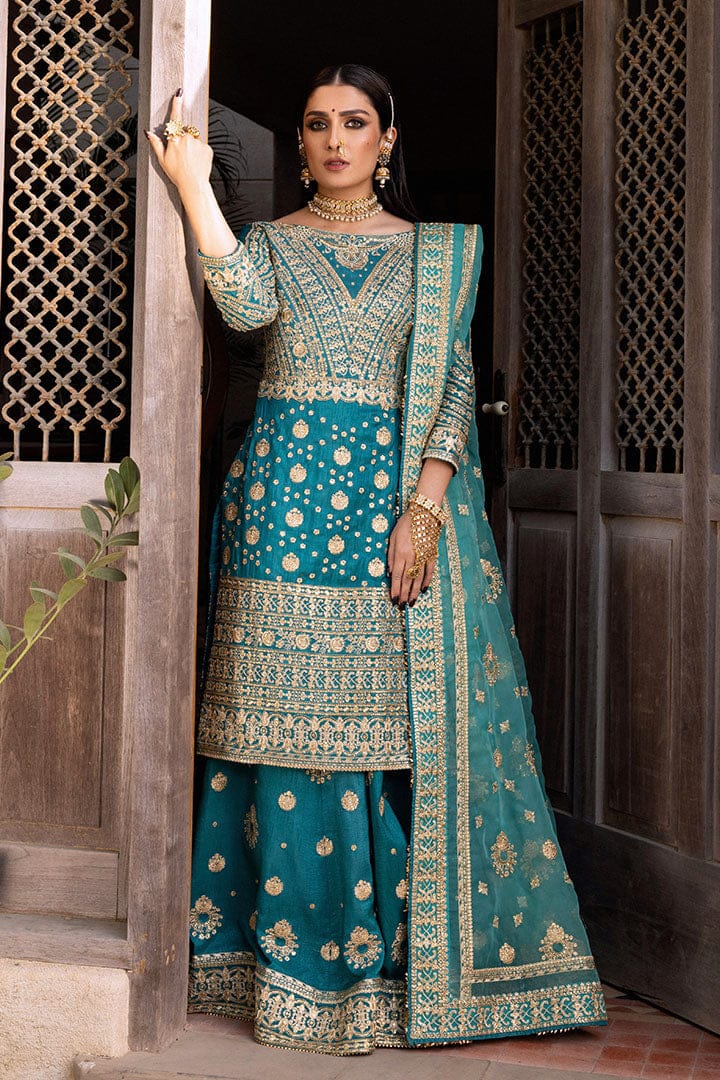 Erum Khan Wedding Collection Blue Gharara