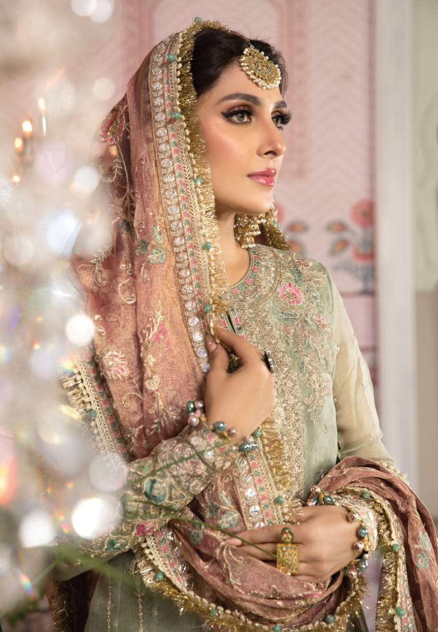 Maria B Green Wedding Collection Soft Net Dress 3pc