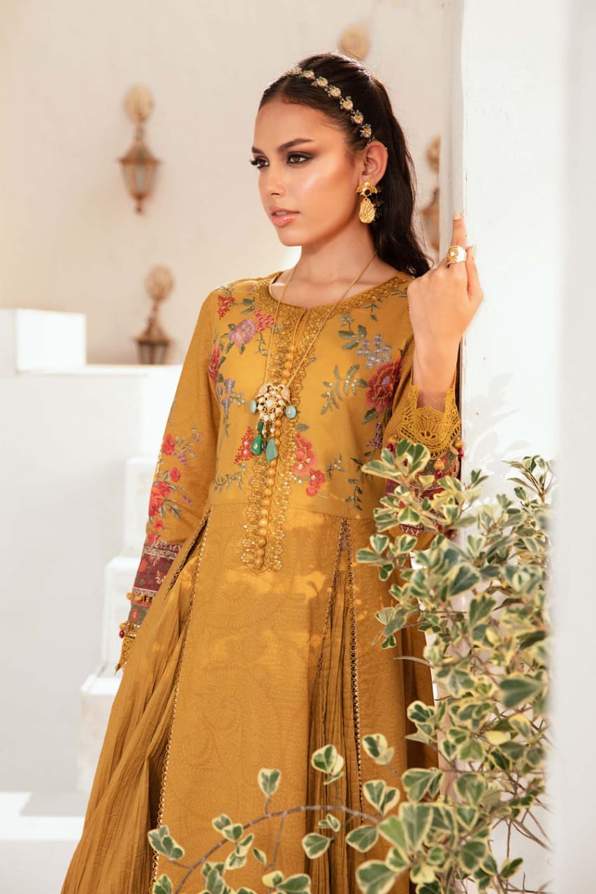 Maria B Mustard Pure Lawn Embroidery Summer Collection