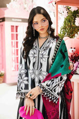 M.B Black & White Stripes New Arrival Lawn Emb 3pc Unstitched