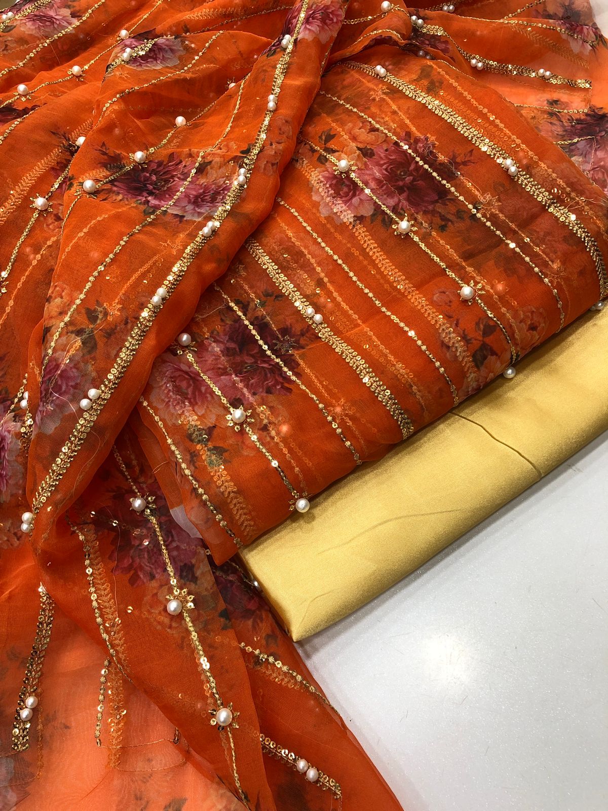 Designer Wear Orange Formal Collection Organza Dress