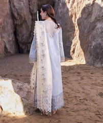 Qalamkar Sky Blue Luxury Lawn Chikankari Dress 3pc Unstitched