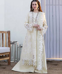 QALAMKAR OFF WHITE LUXURY DRESS CHIKANKARI