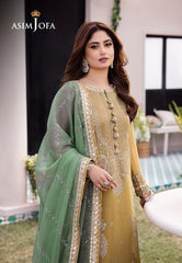 Asim Jofa Mustard & Blue Formal Collection Chiffon Dress 3pc