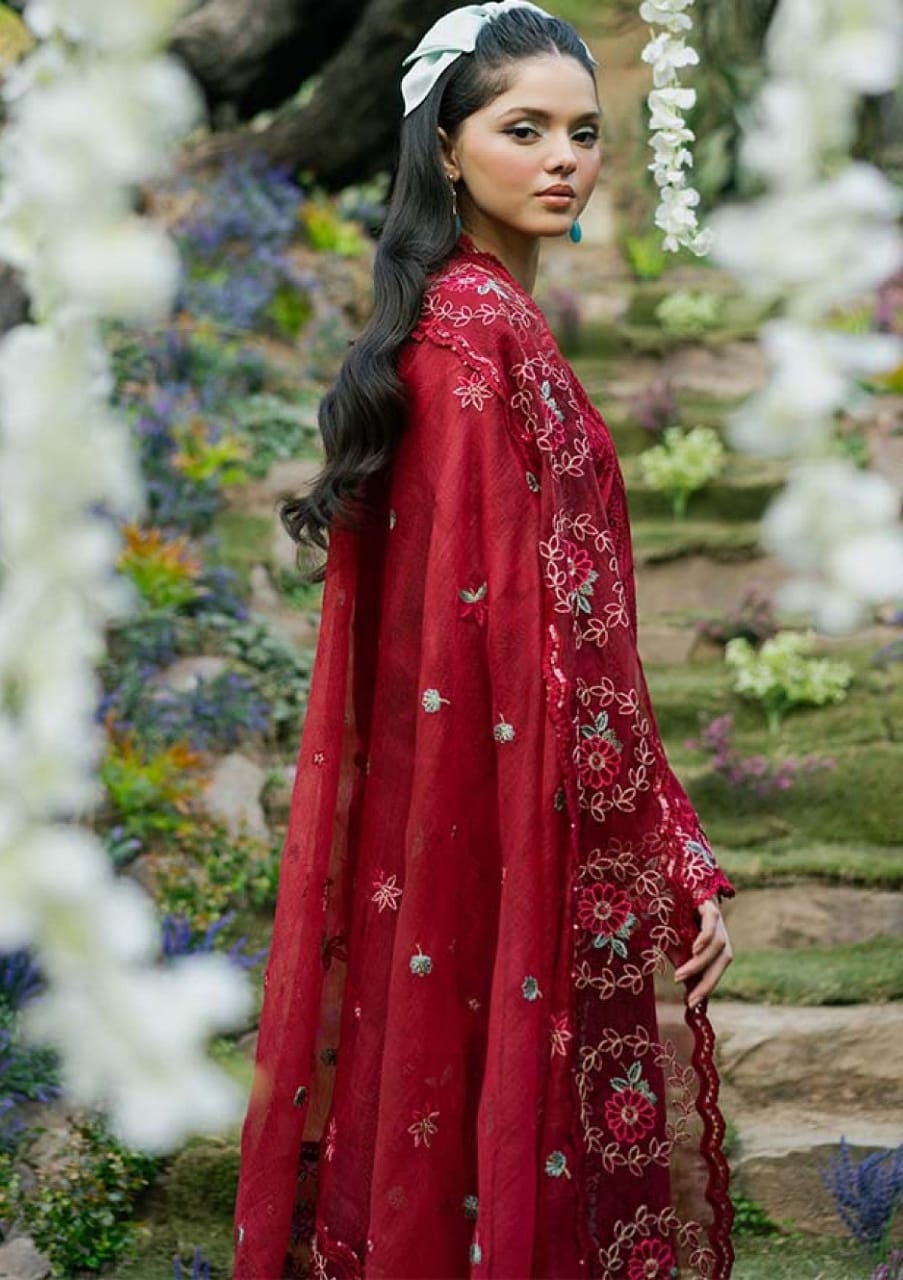 Flora By Zevk Maroon Embroidered Lawn Chikankari 3 Piece Unstitched