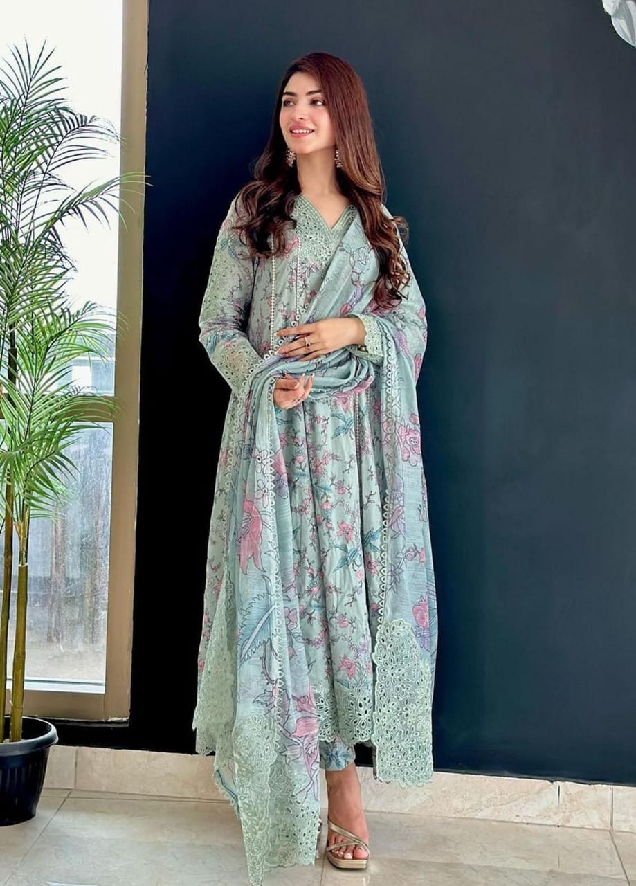 Iznik Green Pure Lawn Printed Embroidery 3pc Unstitched Dress