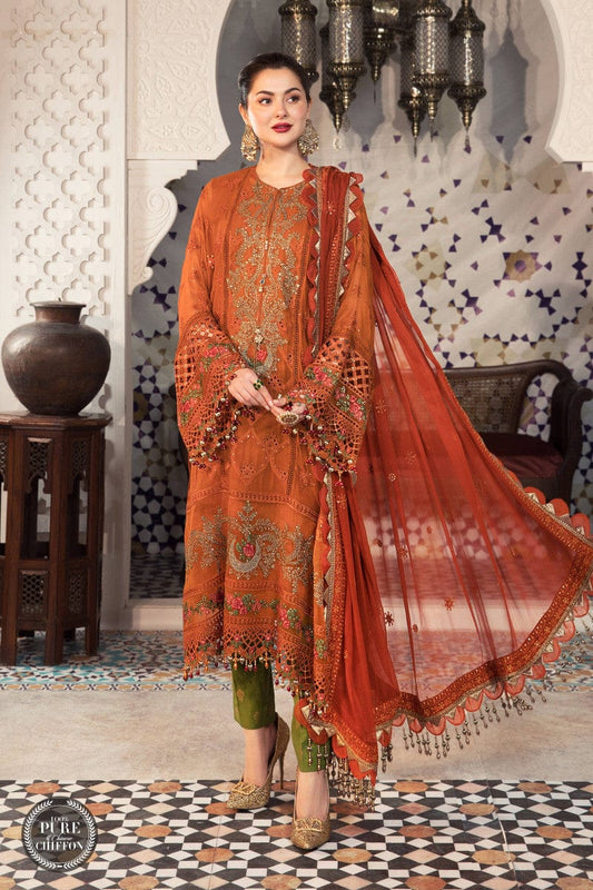 Maria b Rust Chiffon Formal Collection Embroidery Dress