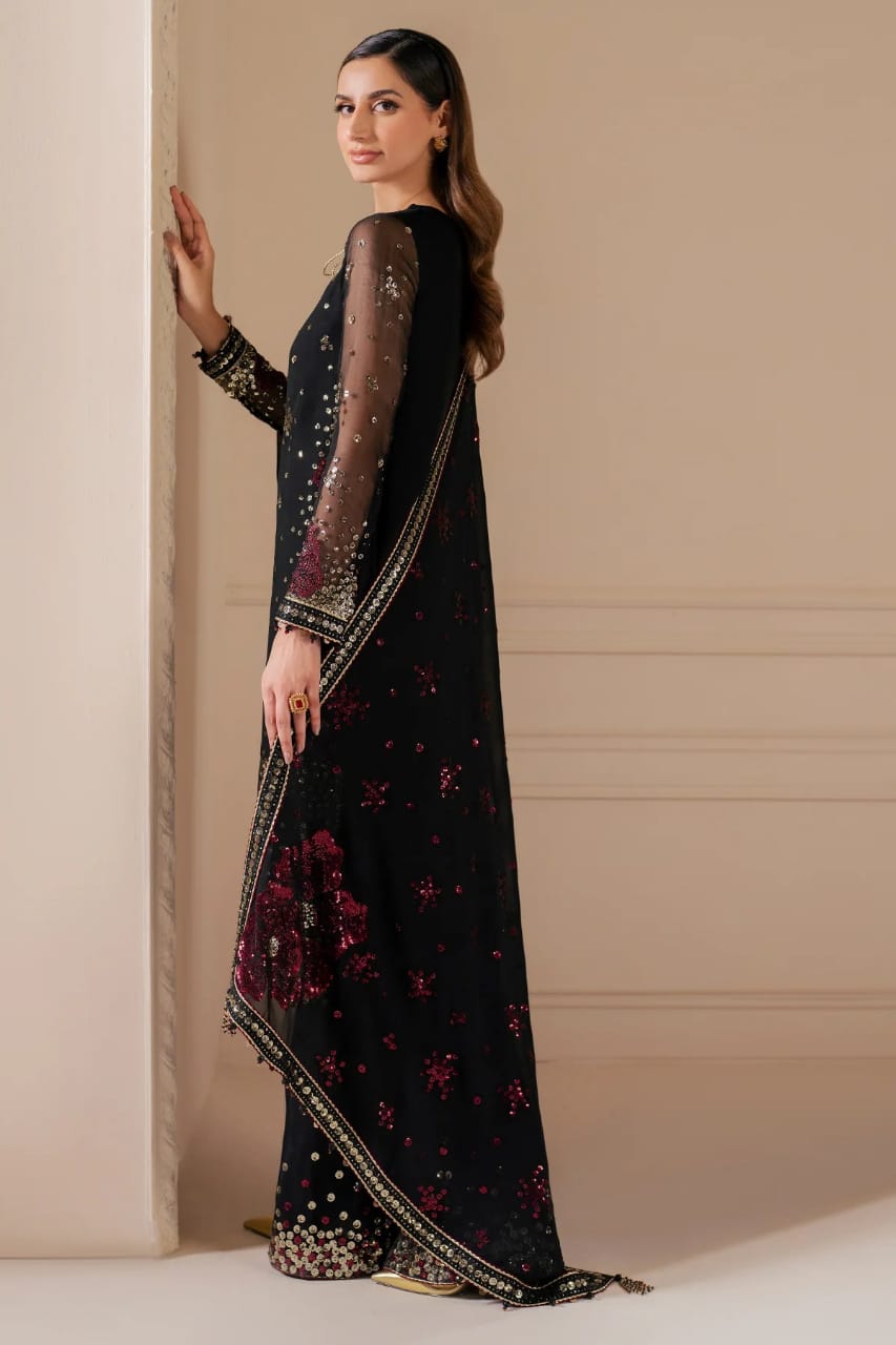 Jazmin Black Luxury Chiffon Embroidery 3piece Unstitched