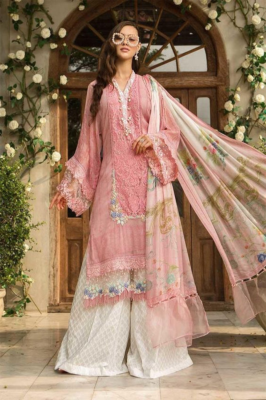 Maria B White Pink Pure Lawn Embroidery New Arrival 3PC
