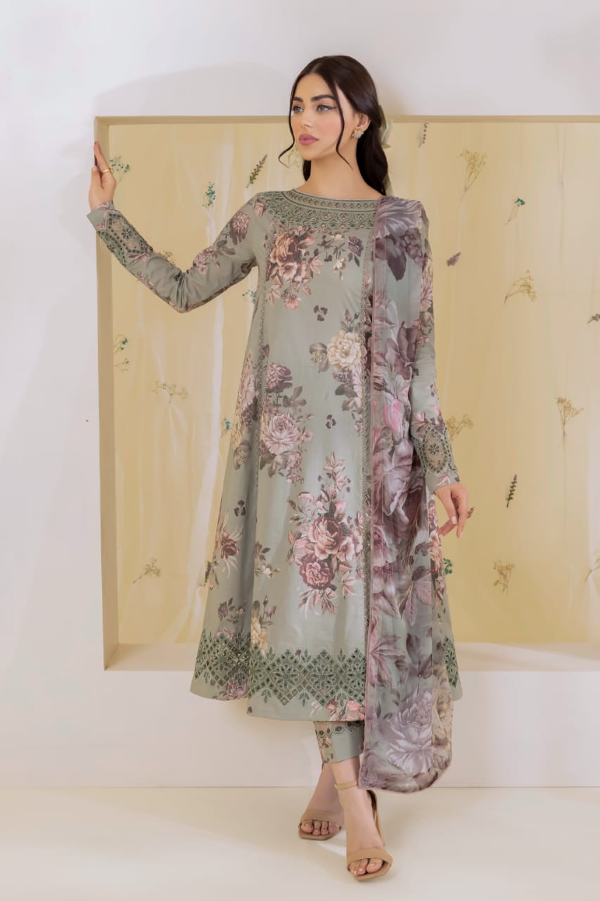 Iznik Green New Arrival Print Pure Lawn Embroidery Collection 3pc