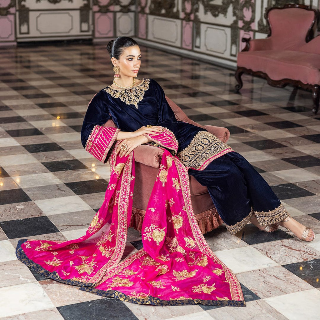 Zainab Chottani Blue Pink Micro 9000 Velvet Formal Collection 3piece Unstitched