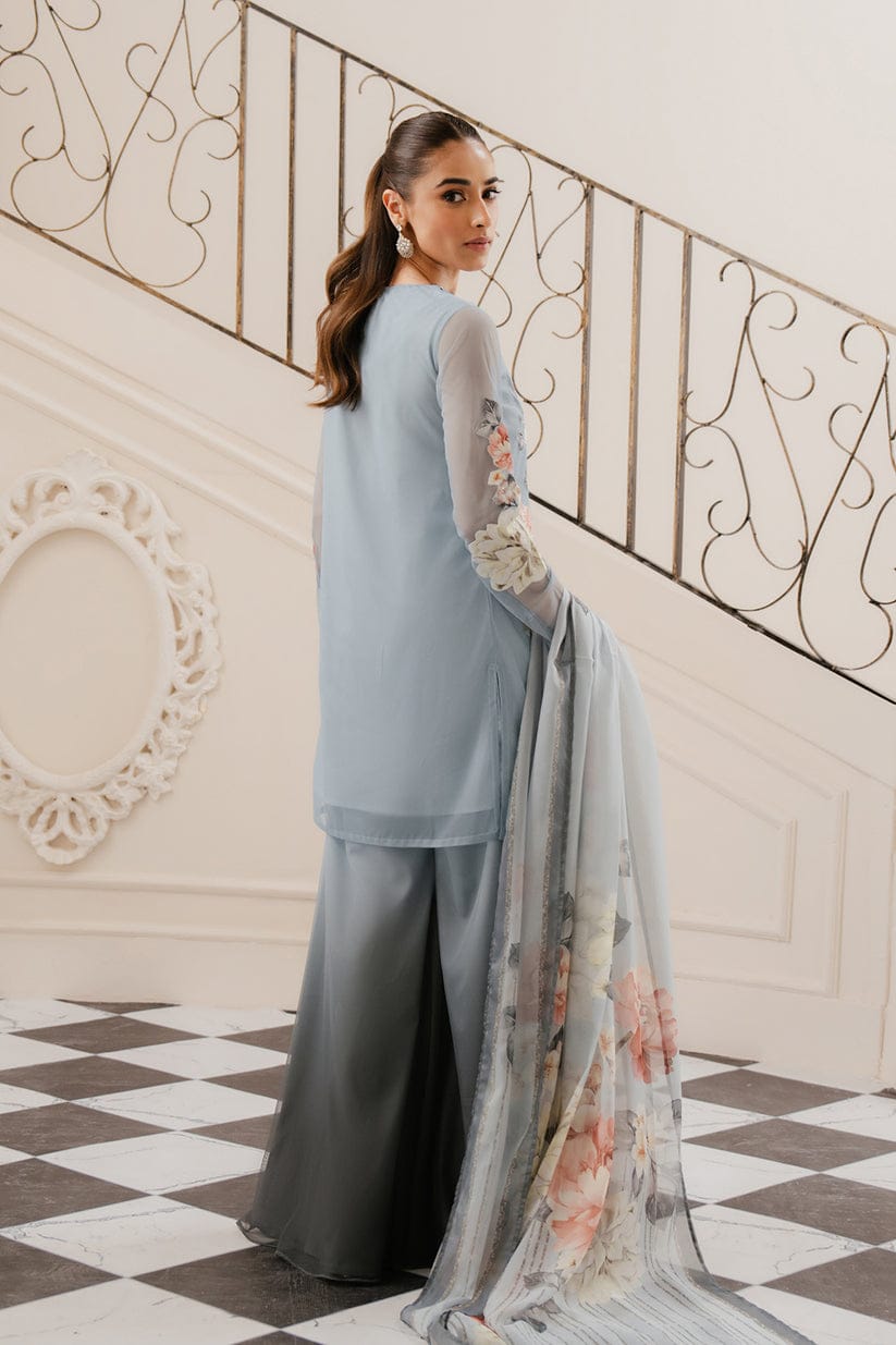 Lulusar Sky Blue Silk Digital Print Hand Work Party Wear Collection