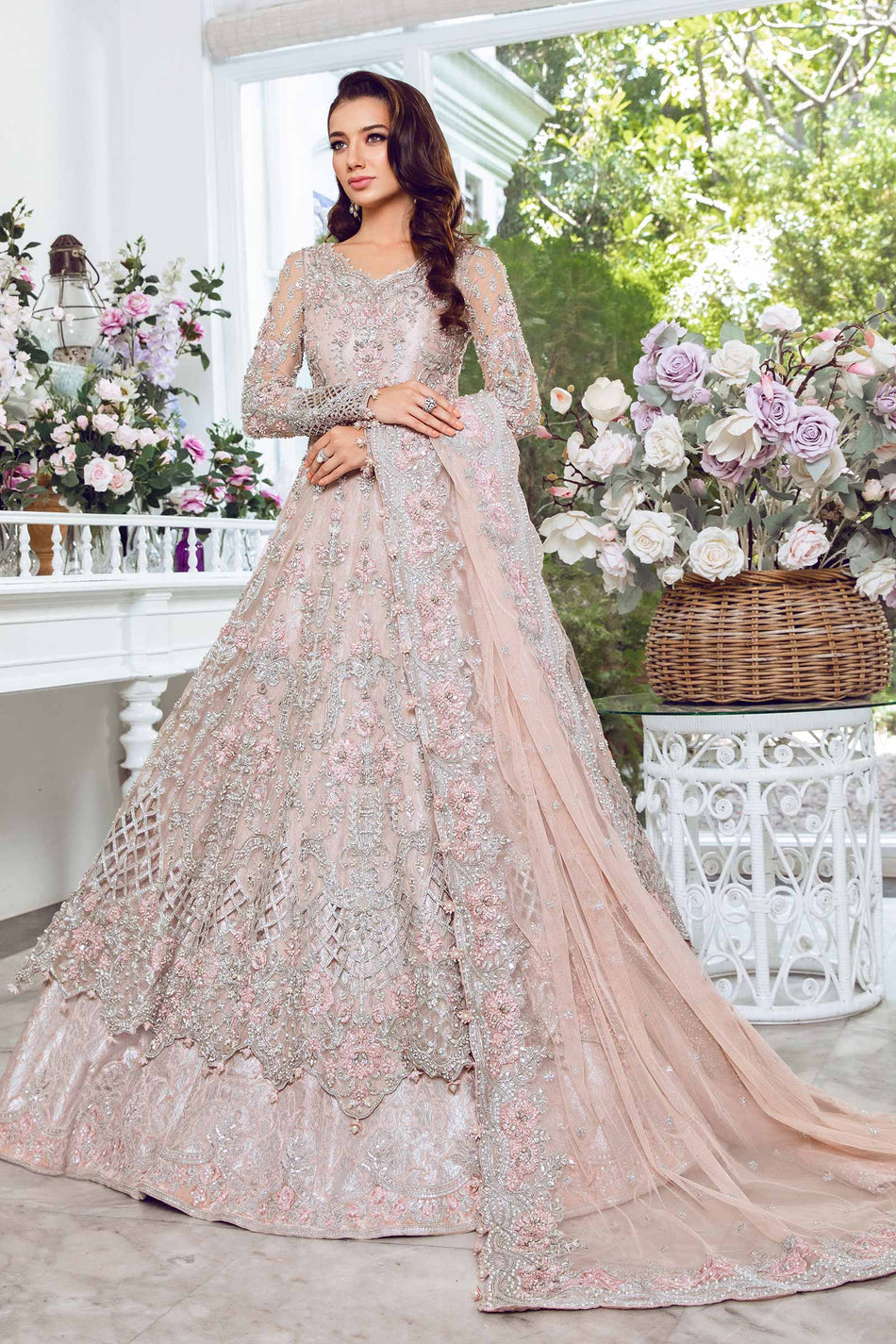 Maria B Pink Hand Work Wedding Collection Soft Net Maxi Bridal