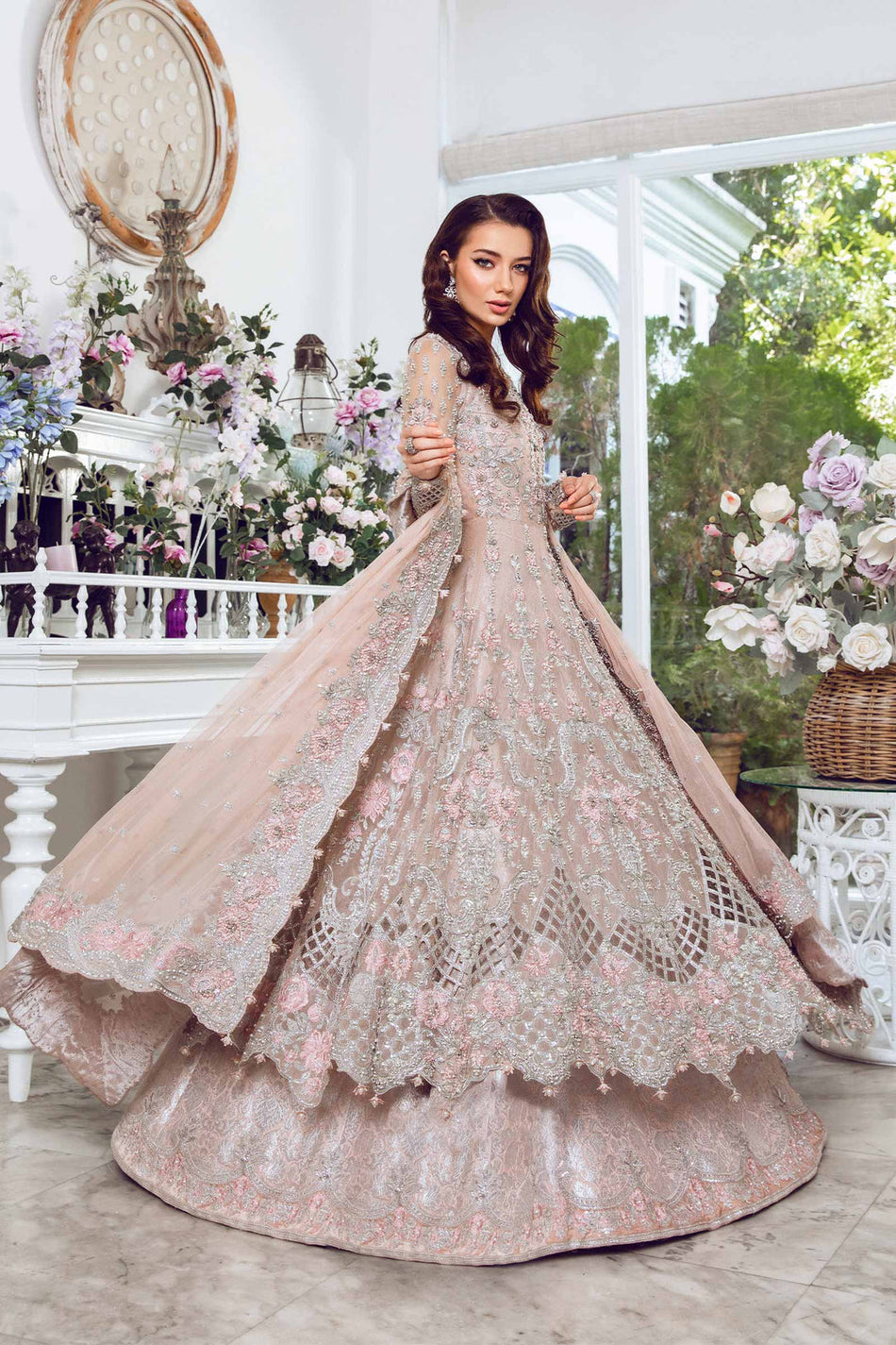 Maria B Pink Hand Work Wedding Collection Soft Net Maxi Bridal