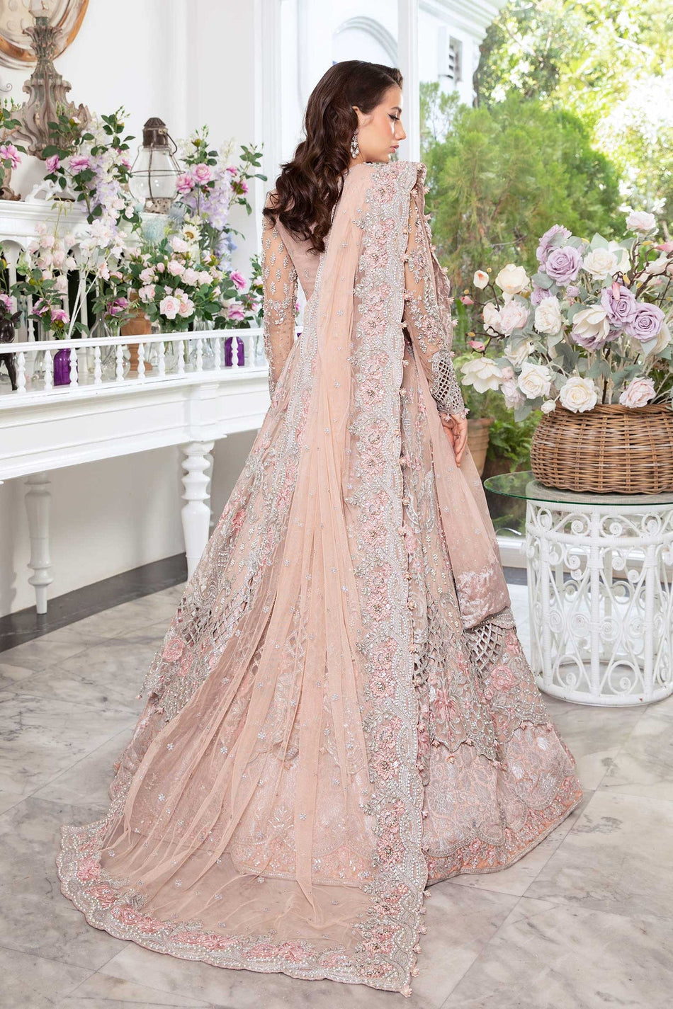 Maria B Pink Hand Work Wedding Collection Soft Net Maxi Bridal