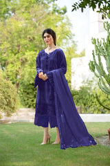 Zarqash Navy Blue Embroidery Lawn Chikankari Dress 3pc Unstitched