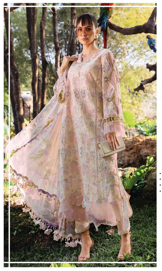 MB GL-71019 Premium Printed Lawn Emb 3 Piece Unstitched Suit With Chiffon Dupatta 2026