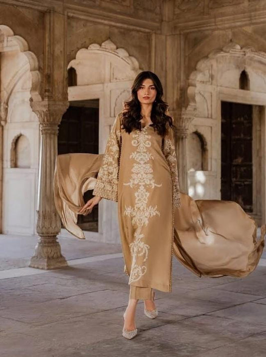 MR  GL-71032 Premium Charmuse Silk Emb 3 Piece Unstitched Suit With Chiffon Dupatta 2026