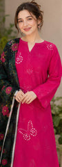 Premium Lawn Emb Chikankari 3 Piece Unstitched Suit With Silk Dupatta 2026