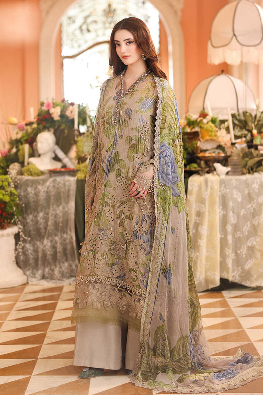 MB-020 | Luxury Chiffon 3 Piece Unstitched Suit 2026 – 3D Floral Adda Work