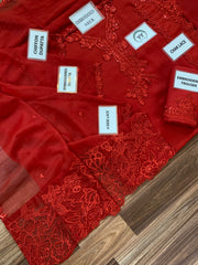 AZ Red Chiffon Thread Zari Sequence 3 Piece Unstitched Suit