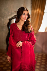 AZ Red Chiffon Thread Zari Sequence 3 Piece Unstitched Suit