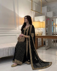 Haris Shakeel GL-7103 Black Addawork Wedding Dress | 3 Piece Unstitched Chiffon Suit