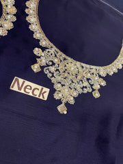 Premium Navy Blue Chiffon Emb 3 Piece Unstitched Suit With Chiffon Dupatta 2026