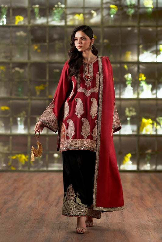 ET Premium Silk Emb 3 Piece Unstitched Suit With Chiffon Dupatta 2026